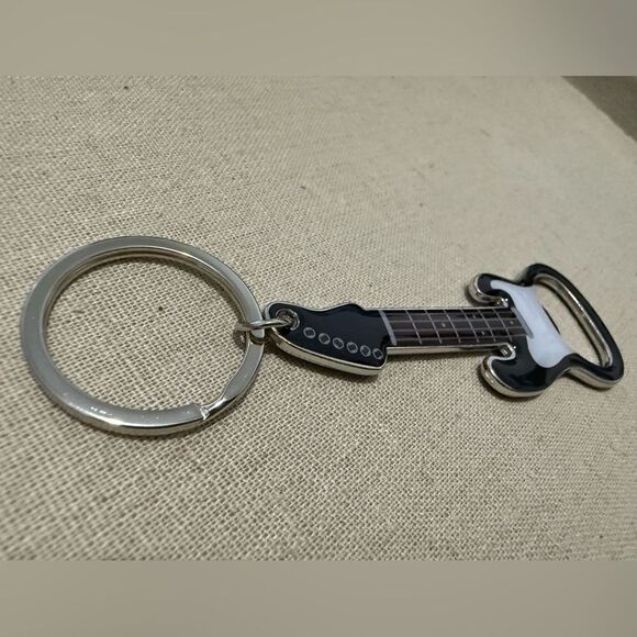 Electric Guitar Keychain Bottle Opener – Rock Music Lover Gift in Black & Silver - Picture 13 of 14